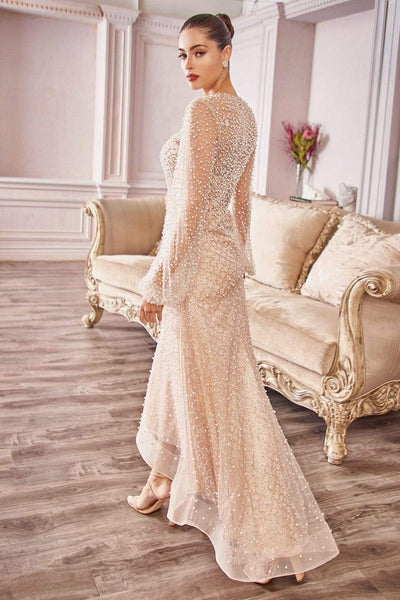 Andrea and Leo - Pearl Beaded High Low Gown A0997S In Pink