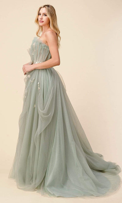 Andrea and Leo - A1015 Strapless Pleated A-Line Long Gown Evening Dresses