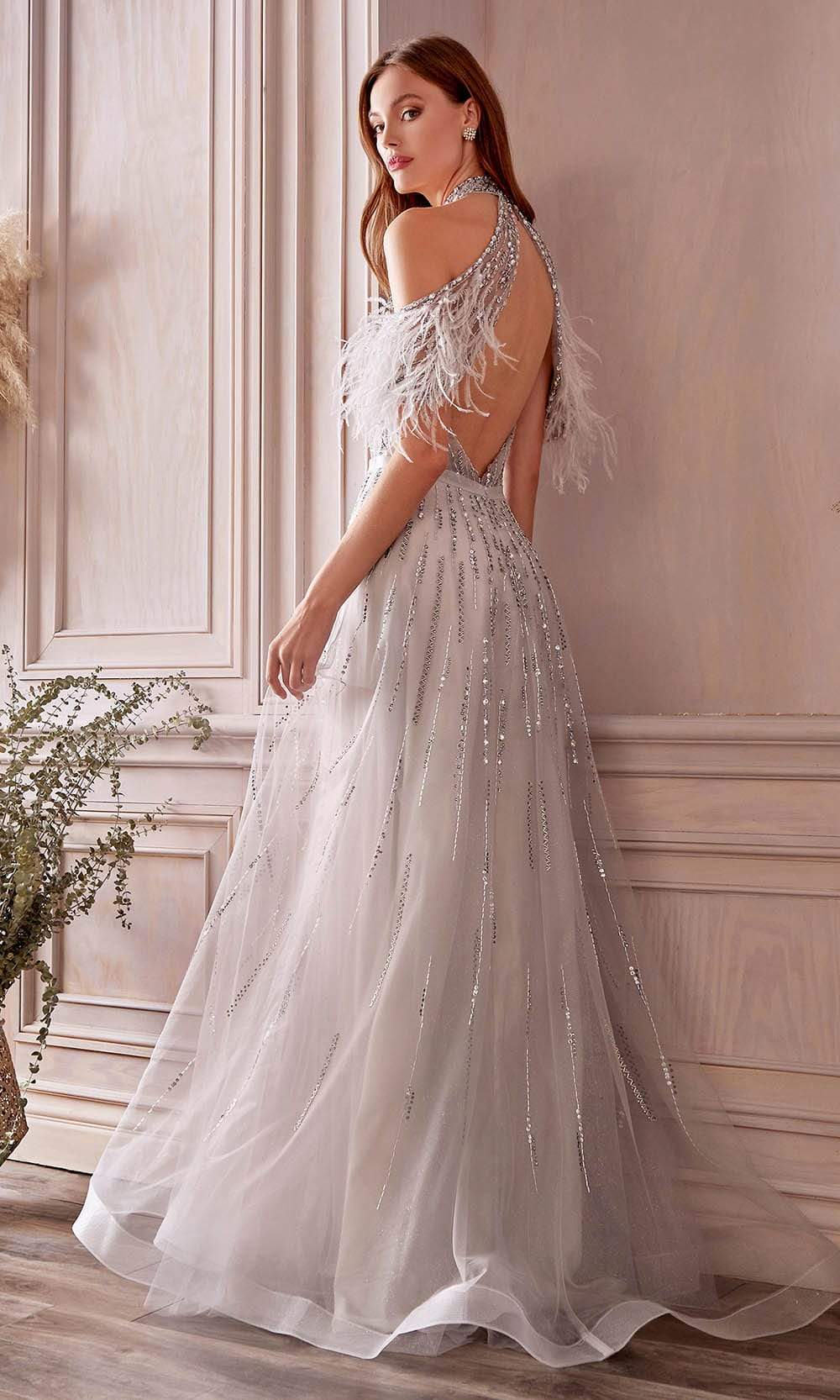 Andrea and Leo - A1023 Fur And Beaded Open Back A-Line Dress Special Occasion Dress
