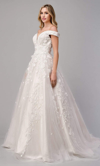 Andrea and Leo - A1027W Off Shoulder Embroidered Bridal Gown Special Occasion Dress 2 / Off White