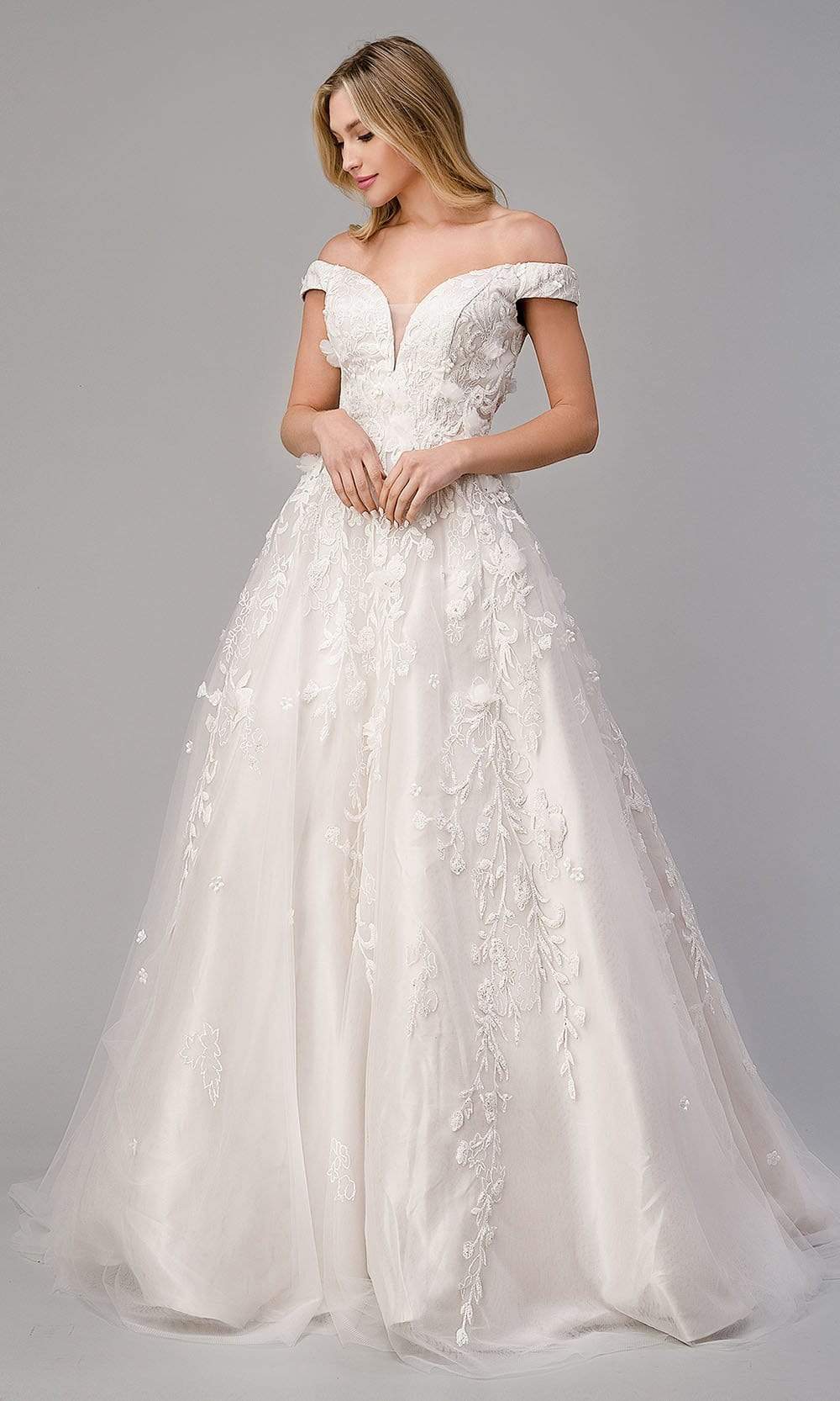 Andrea and Leo - A1027W Off Shoulder Embroidered Bridal Gown Special Occasion Dress