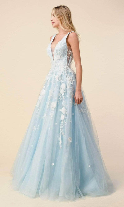 Andrea and Leo A1028 - Floral Applique Ballgown Ball Gowns 14 /Blue