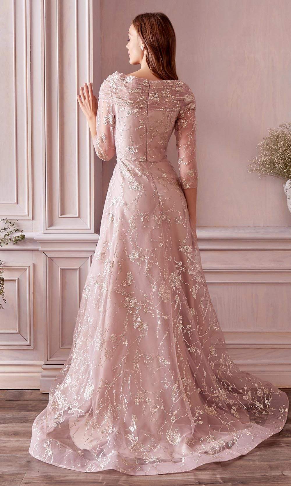 Andrea and Leo - A1030 Quarter Sleeve Glittered Long Gown Mother of the Bride Dresses