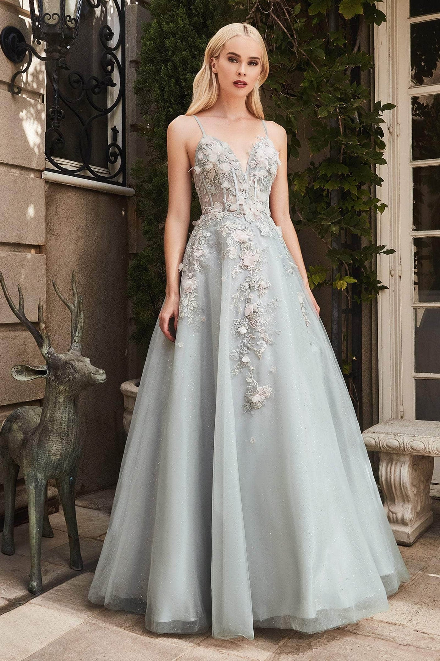 Andrea and Leo - A1040 Floral Embellished A-Line Bridal Gown Evening Dresses
