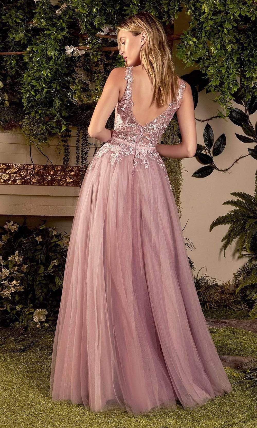 Andrea and Leo - A1045 Appliqued Tulle High Slit Gown Prom Dresses