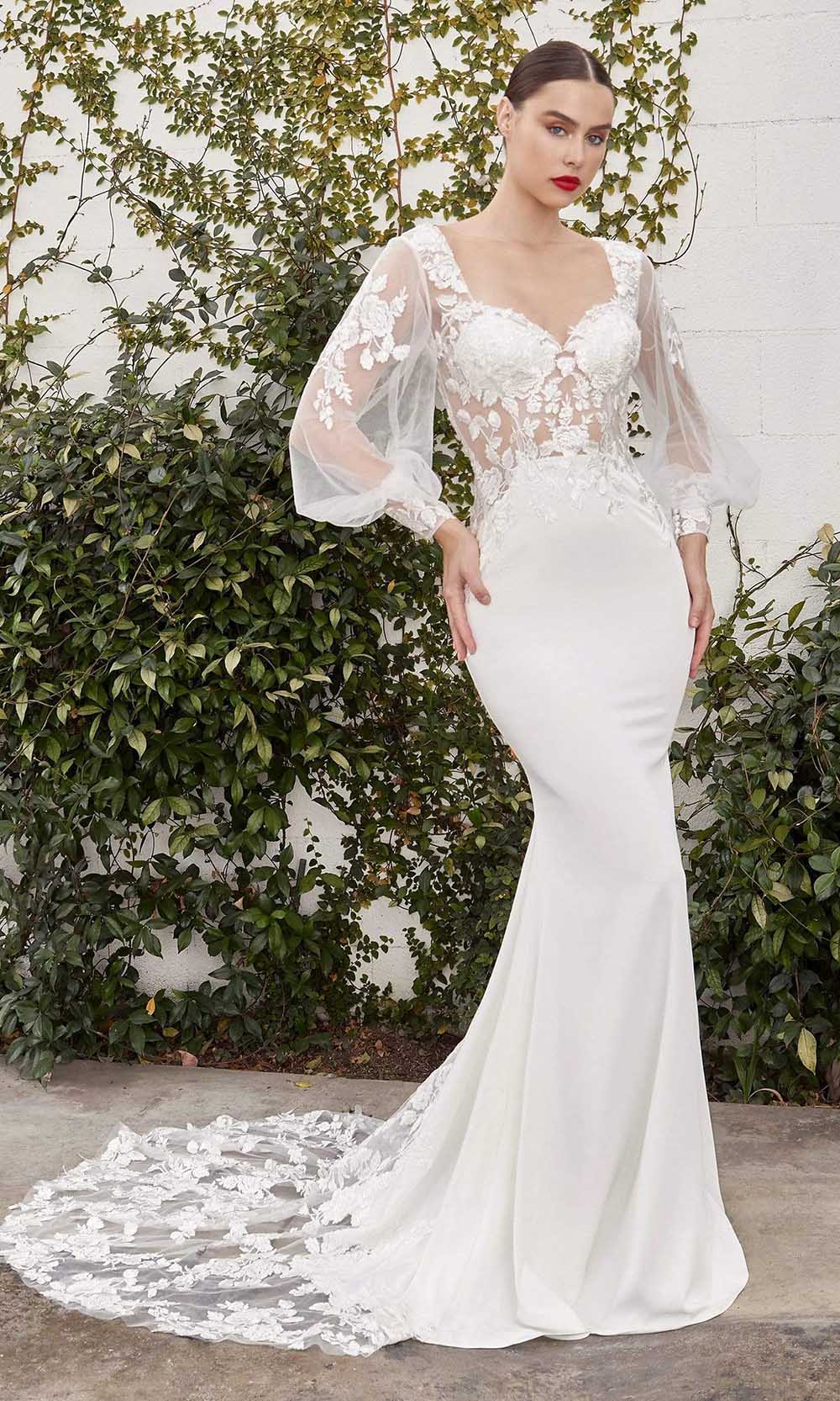 Andrea and Leo - A1079W Floral Ornate Bishop Sleeve Bridal Gown Bridal Dresses 2 / Off White