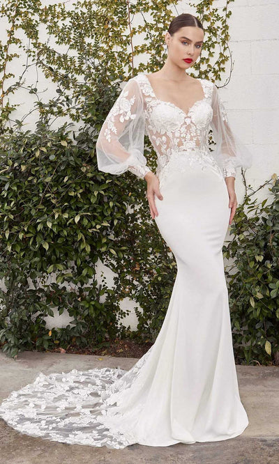 Andrea and Leo - A1079W Floral Ornate Bishop Sleeve Bridal Gown Bridal Dresses 2 / Off White