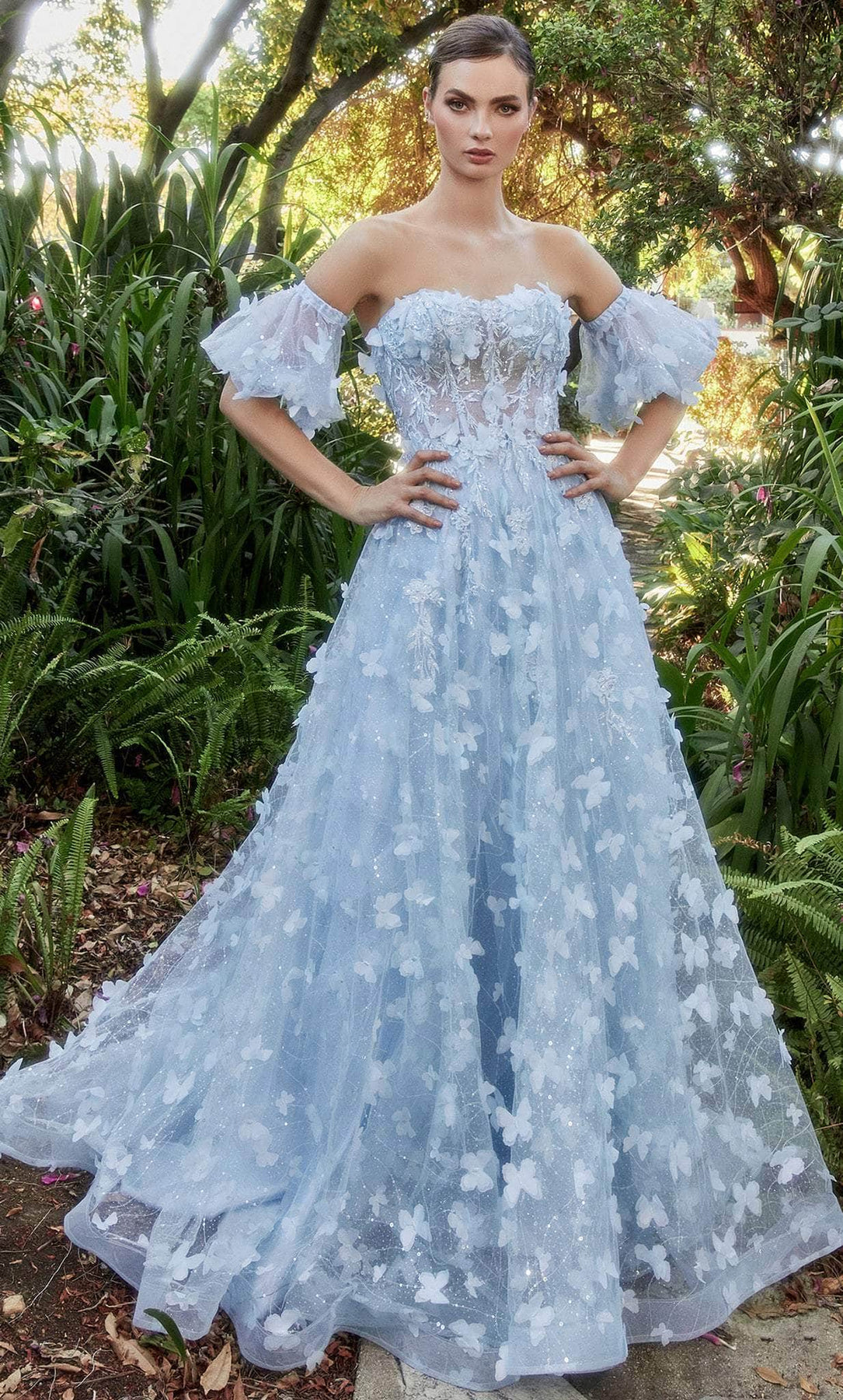 3d butterfly prom dress 3D Butterfly Off Shoulder Ball Gown by Juliet JT1485J