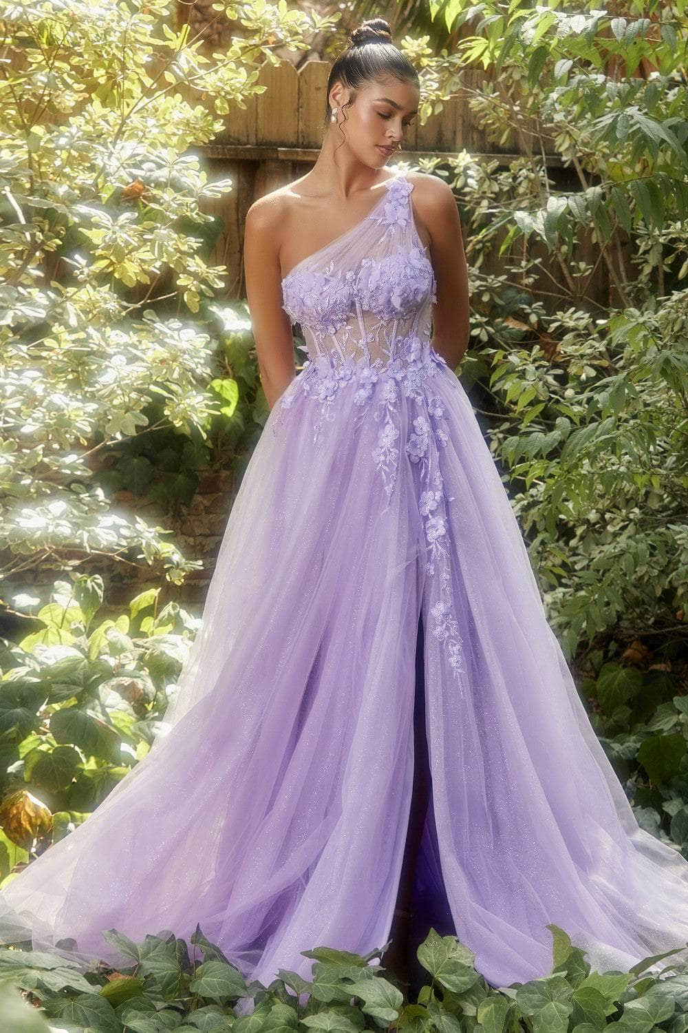 Andrea and Leo A1140 - Butterfly Appliqued Asymmetric Prom Gown Evening Dresses 2 / Lavender