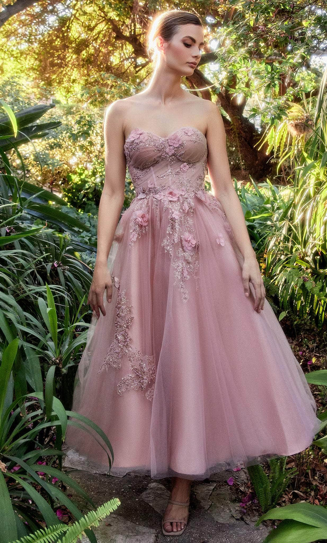 Andrea and Leo A1195 - Sweetheart Tea Length A-line Dress Prom Dresses 2 / Blush
