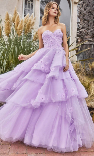Andrea and Leo A1220 - Strapless Lace-Up Back Ballgown Special Occasion Dress 2 / Lavender