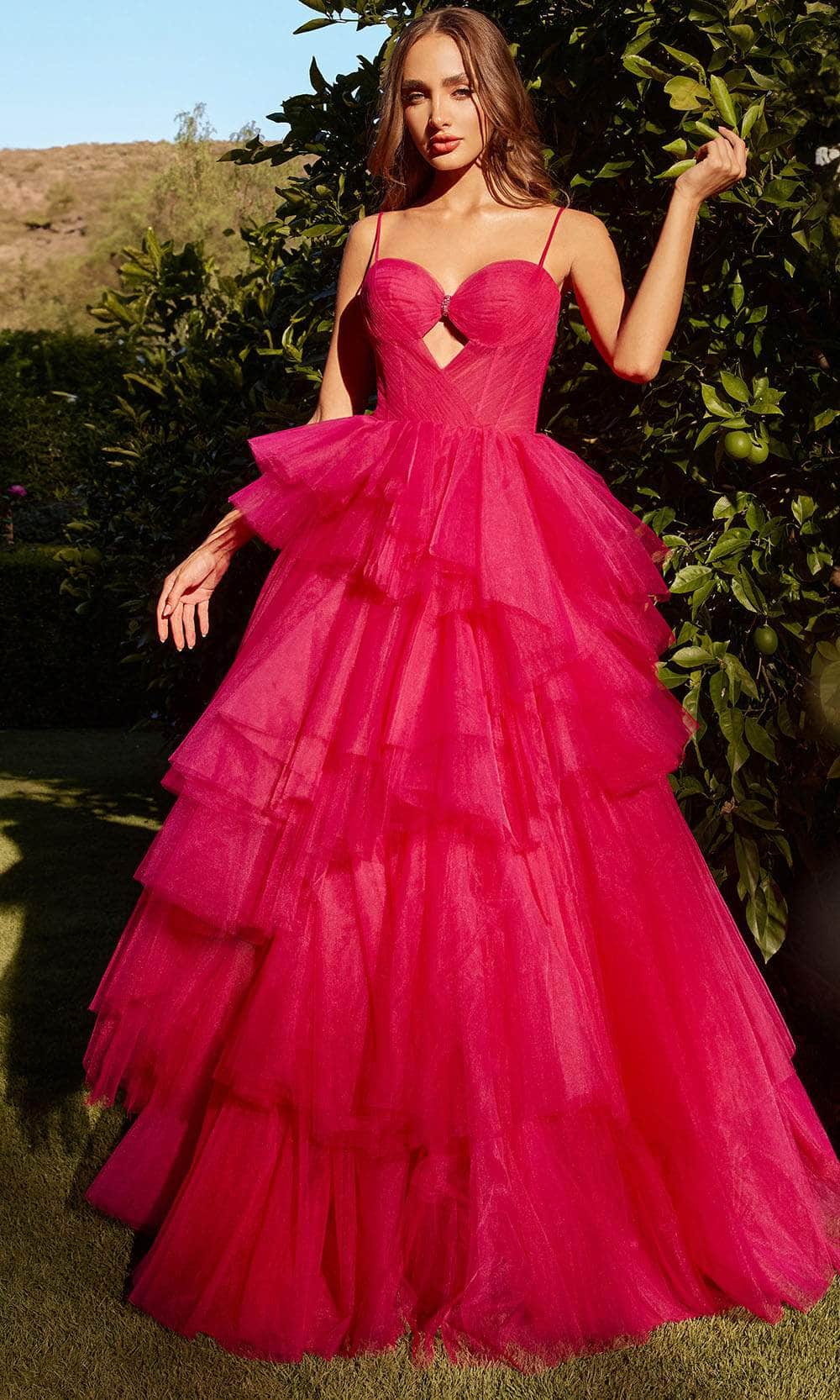 Andrea And Leo A1238 - Asymmetrical Tiered Gown 2 / Azalea Pink