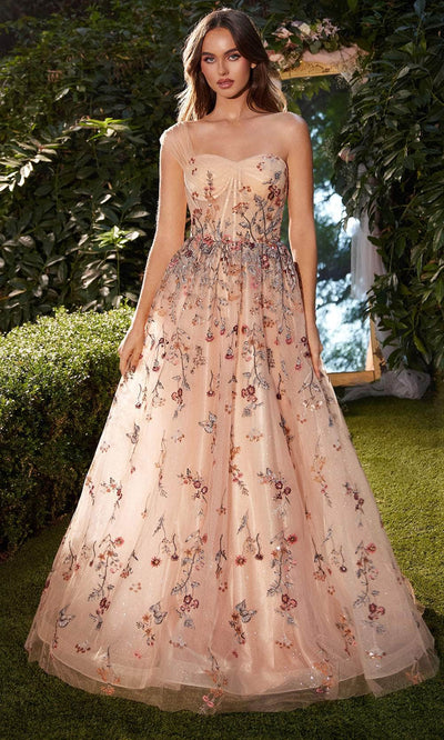 Andrea And Leo A1289 - Floral Embroidered Evening Dress 2 / Champagne