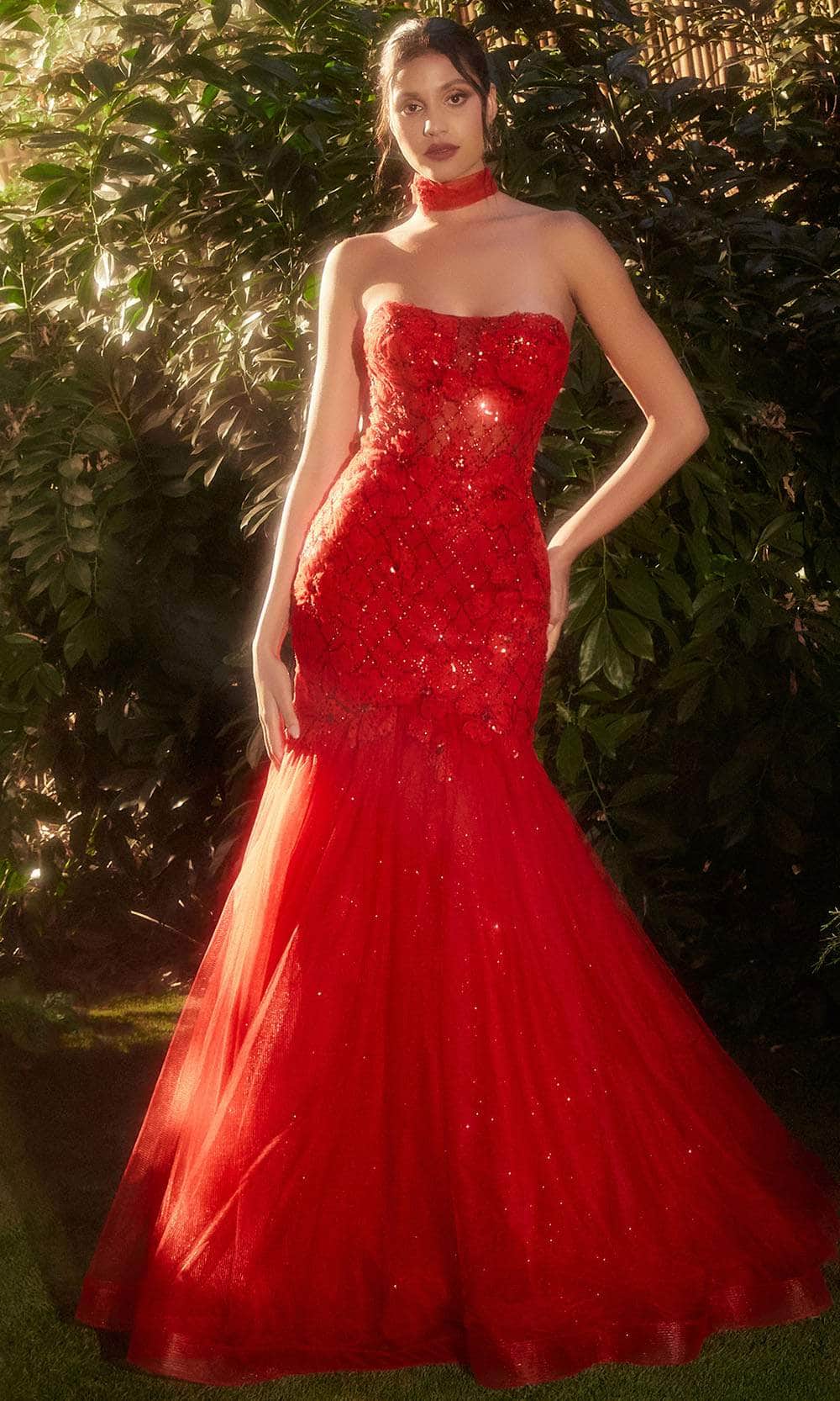 Andrea And Leo A1345 - Straight Across Beaded Evening Dress 2 / Red