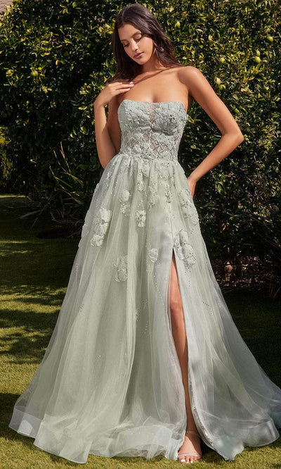 Andrea And Leo A1346 - Strapless Appliqued Evening Dress 2 / Sage