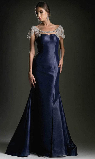 Andrea and Leo A5007 - Beaded Scoop Neck Cutout Evening Dress Special Occasion Dress 2 / Navy