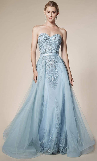 Andrea and Leo - A5081 Strapless Embroidered Gown Special Occasion Dress 2 / Dusty Blue