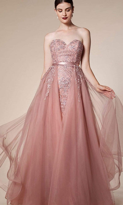Andrea and Leo - A5081 Strapless Embroidered Gown Special Occasion Dress 2 / Dusty Rose