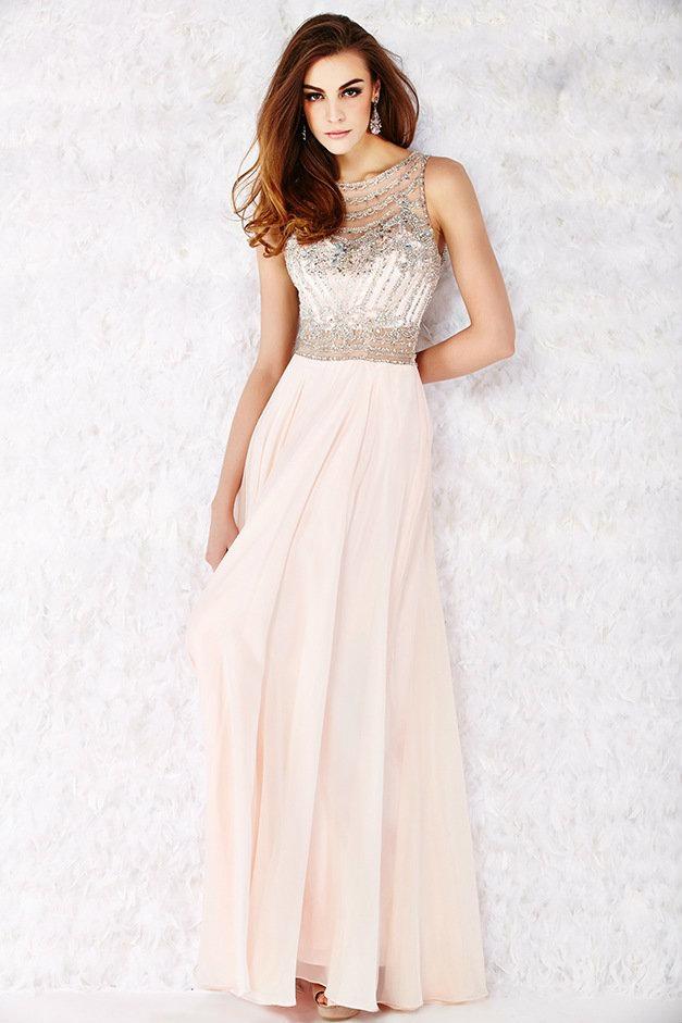 Angela & Alison  - 61056 Beaded Sleeveless Illusion Back A-Line Gown - 1 pc Blush in Size 6 Available CCSALE 6 / Blush