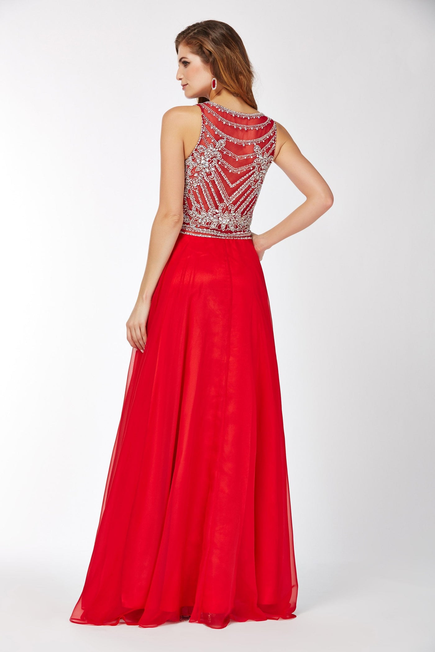 Angela & Alison  - 61056 Beaded Sleeveless Illusion Back A-Line Gown - 1 pc Blush in Size 6 Available CCSALE