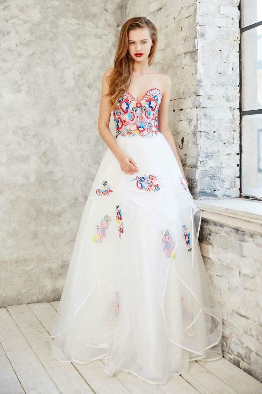 Angela & Alison - 71013 Pretty Floral Embroidery Strapless Gown Special Occasion Dress