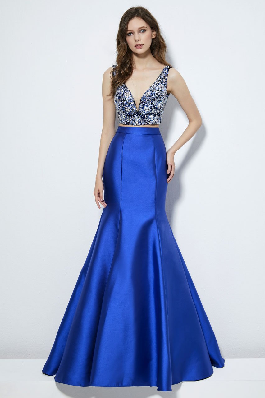 Angela & Alison - 81005 Two-Piece Jewel Ornate Bodice Trumpet Gown Special Occasion Dress