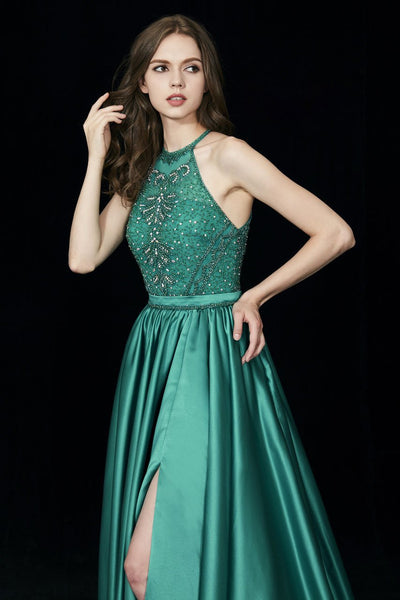 Angela & Alison - 81015 Ornate Illusion High Halter High Slit Gown Special Occasion Dress