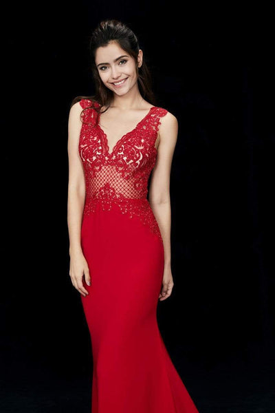 Angela & Alison - 81017 Sleeveless Embroidered Illusion Sheath Gown Special Occasion Dress