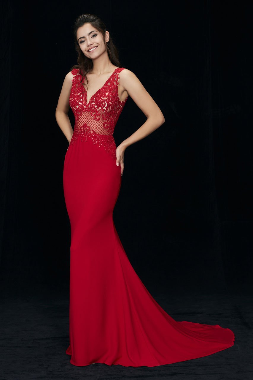 Angela & Alison - 81017 Sleeveless Embroidered Illusion Sheath Gown Special Occasion Dress