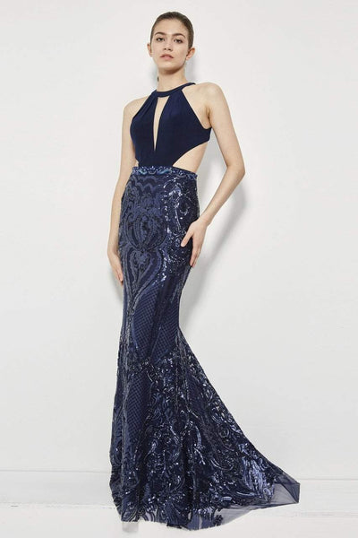 Angela & Alison - 81020 High Halter Multi-Cutout Sequined Gown Special Occasion Dress