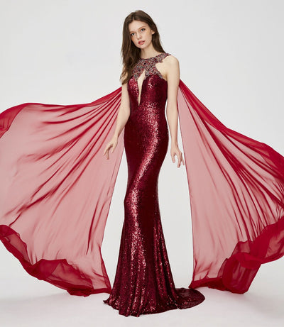 Angela & Alison - 81029 Embellished Fitted Cape Evening Gown Special Occasion Dress