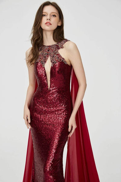 Angela & Alison - 81029 Embellished Fitted Cape Evening Gown Special Occasion Dress