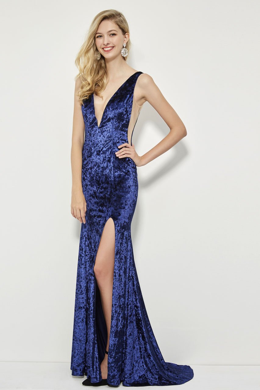 Angela & Alison - 81141 Deep Neckline and Sides Mermaid Gown Special Occasion Dress 0 / Royal Blue