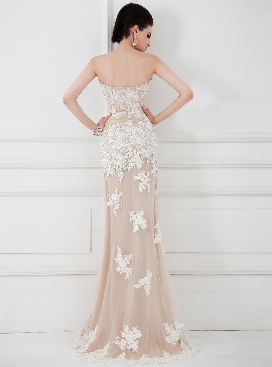 Angela & Alison Appliqued Strapless Sheath Evening Gown 41002 - 1 pc White In Size 4 Available CCSALE 4 / White