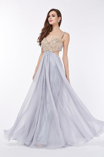 Angela & Alison - Embellished Lace Bodice Sexy Cutout Prom Dress 661147 - 1 pc Silver In Size 4 Available CCSALE 4 / Silver