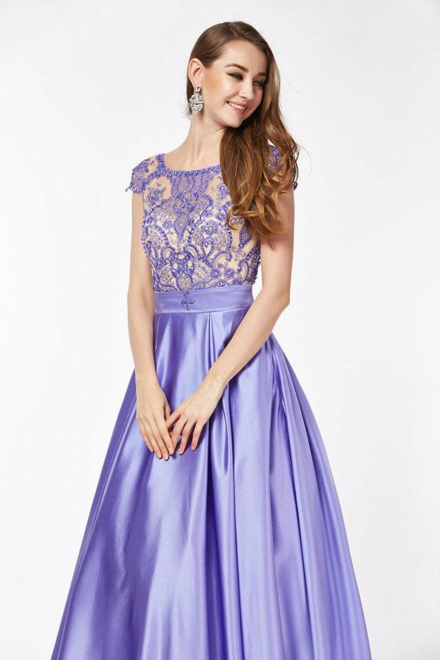 Angela & Alison Illusion Embellished Cap Sleeve Ballgown 61061 CCSALE 6 / Lilac