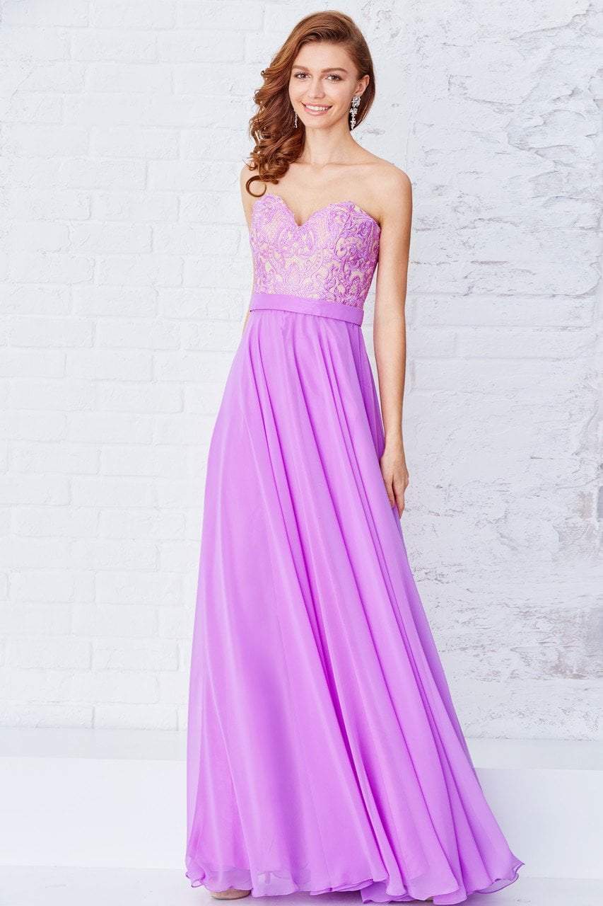 Angela & Alison - Embroidered Sweetheart A-line Dress 71112 in Purple