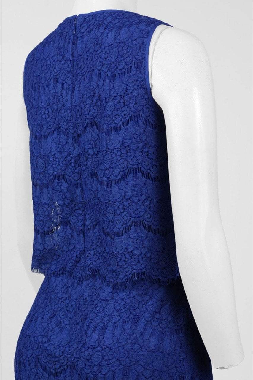 Anne Klein - 10629662 Sleeveless Popover Scalloped Lace Crepe Dress in Blue