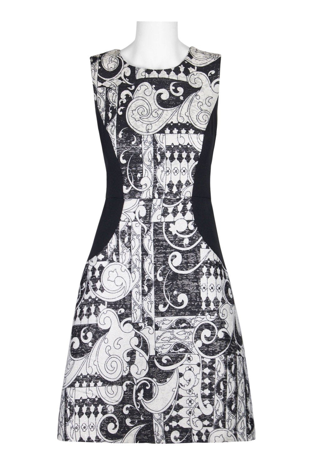 Adrianna Papell - AP1D100412 Sleeveless Print Sheath Short Dress In Black and White