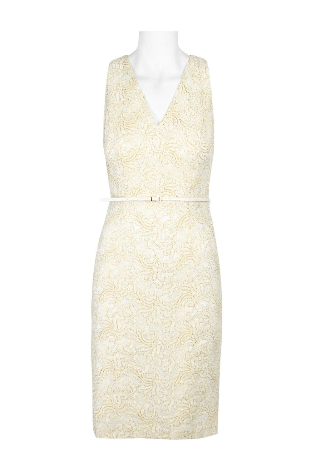 Adrianna Papell - AP1D100569 Sleeveless V-Neck Embroidered Dress In White