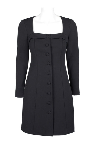 Adrianna Papell - AP1D102918 Long Sleeve Square Neck Buttoned Dress In Black