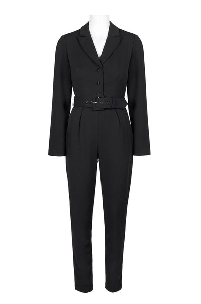 Adrianna Papell - AP1D102936 Collared V-neck Stretch Crepe Jumpsuit In Black