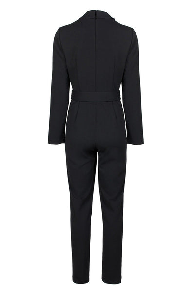 Adrianna Papell - AP1D102936 Collared V-neck Stretch Crepe Jumpsuit In Black