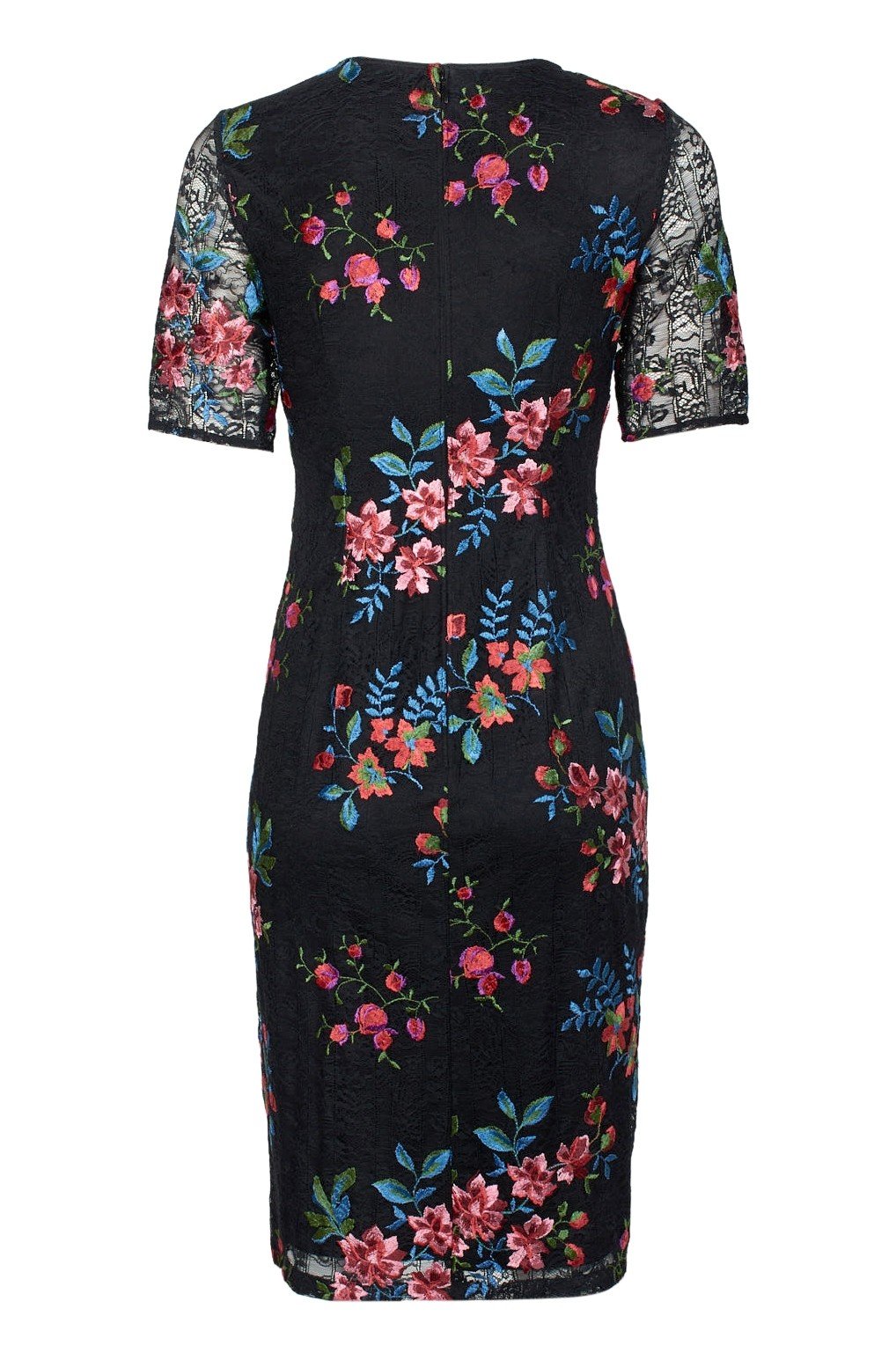 Adrianna Papell - AP1D102954 Floral Embroidered V-neck Sheath Dress In Black and Multi-Color