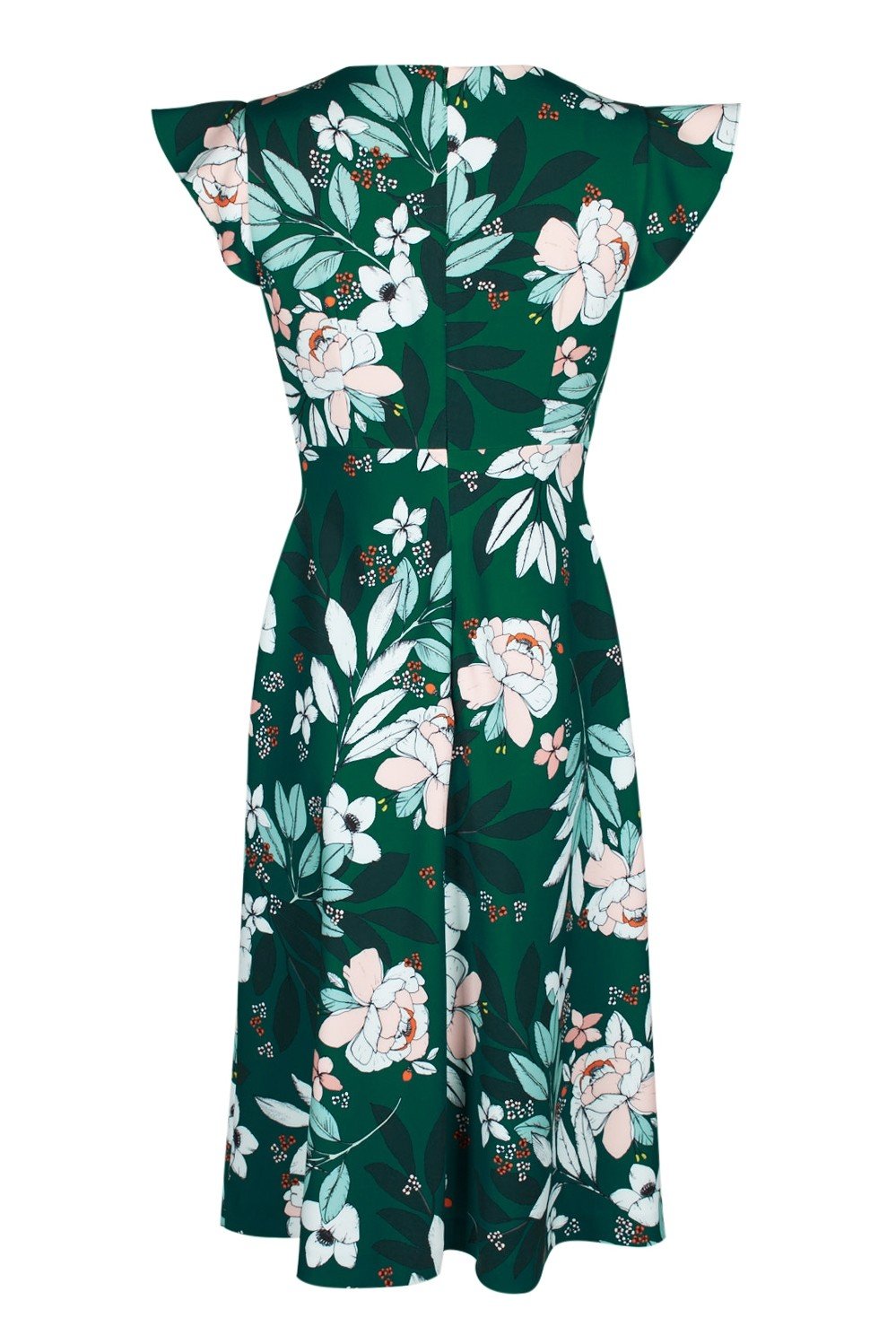 Adrianna Papell - AP1D103197 Floral Print Cap Sleeve V-neck Dress In Green and Multi-Color