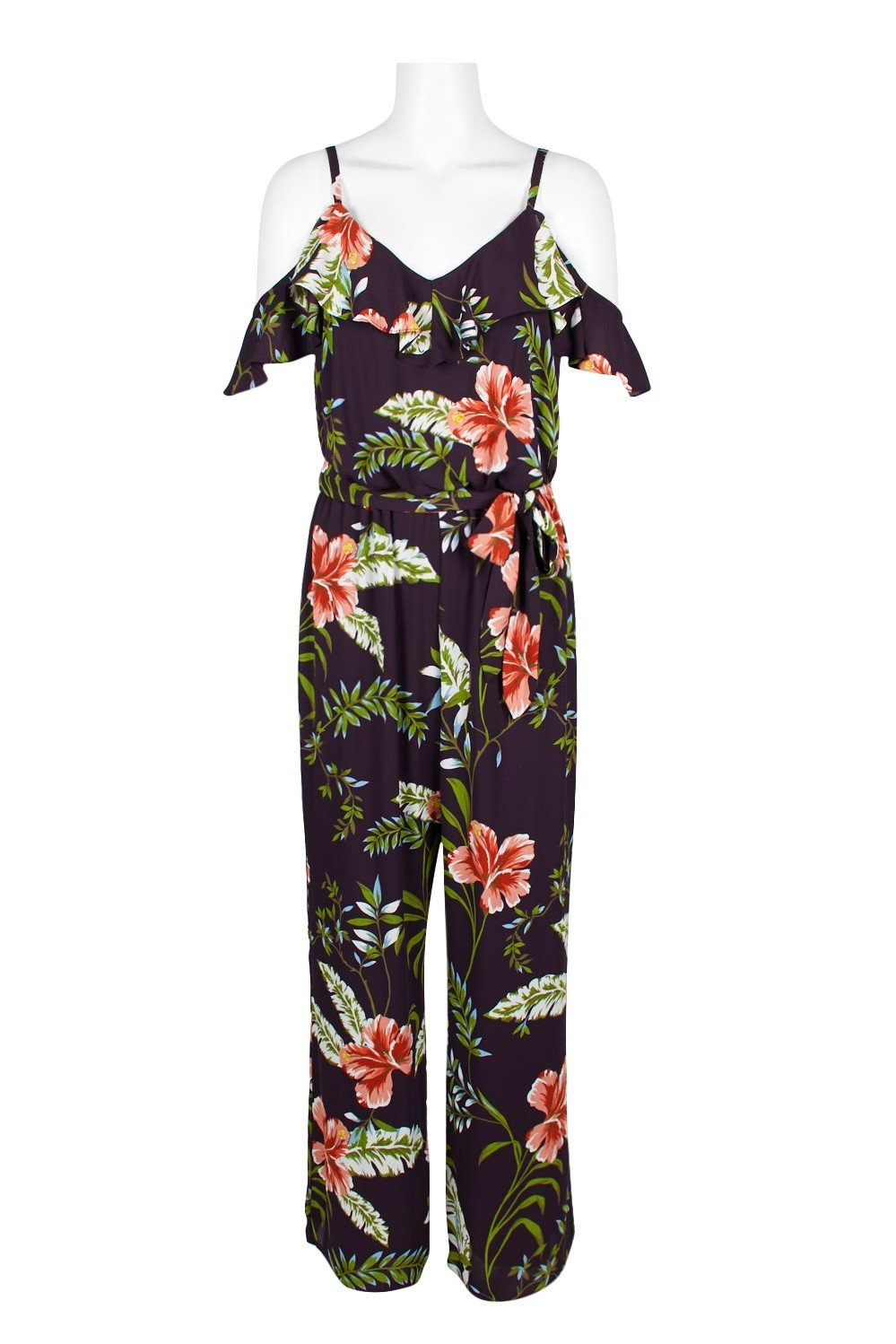 Adrianna Papell - AP1D103372 Floral Print V-neck Jumpsuit In Purple and Multi-Color