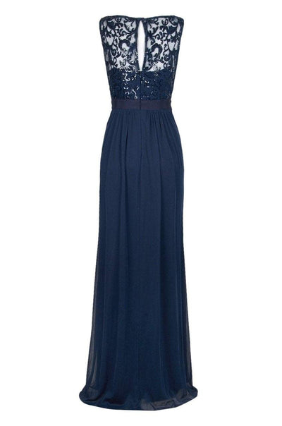 Adrianna Papell - AP1E200117 Embellished Bateau Tulle A-line Dress in Blue