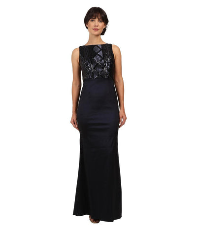 Adrianna Papell - Bateau Neckline Sequined Long Dress AP1E200234 in Blue