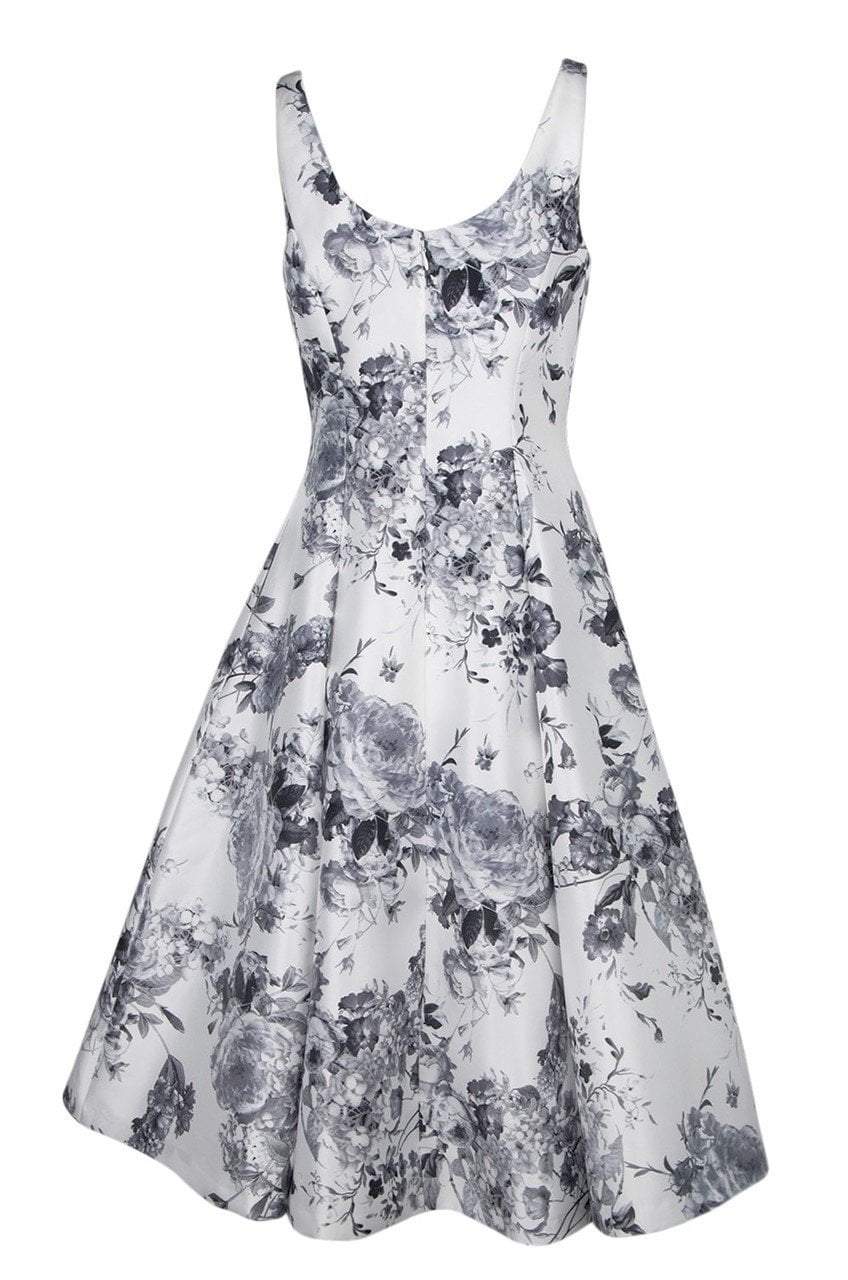 Adrianna Papell - AP1E200404 Floral Printed Mikado A-line Dress in White and Multi-Color