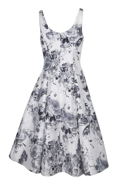 Adrianna Papell - AP1E200404 Floral Printed Mikado A-line Dress in White and Multi-Color
